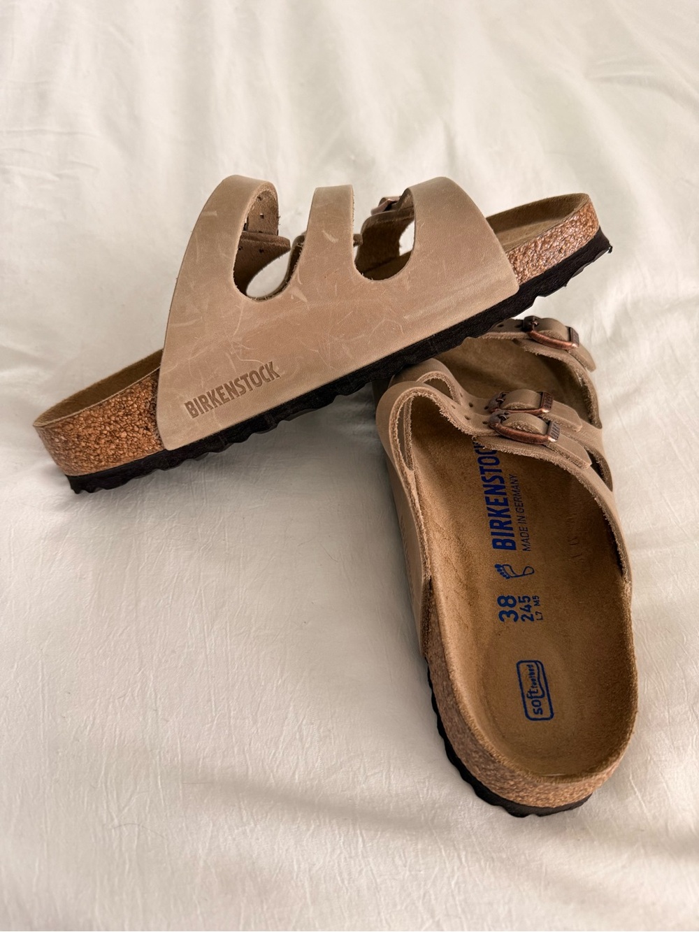 Never Worn - Birkenstock Florida Soft Footbed Triple-Strap Sandals - Taupe - Picture 3 of 6